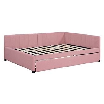 Merax Full Size Upholstered Daybed with Trundle Sofa Bed Frame
