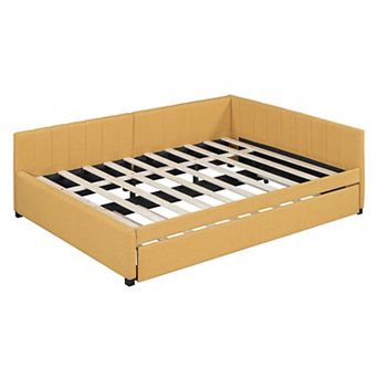 Merax Full Size Upholstered Daybed with Trundle Sofa Bed Frame