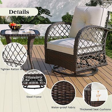 Merax 3-piece Outdoor Chair&Table Set Chat Set 2-person Rattan Seating Group