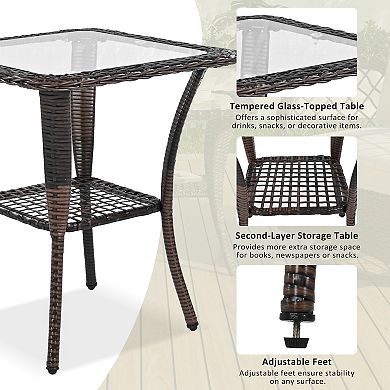 Merax 3-piece Outdoor Chair&Table Set Chat Set 2-person Rattan Seating Group