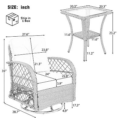 Merax 3-piece Outdoor Chair&Table Set Chat Set 2-person Rattan Seating Group
