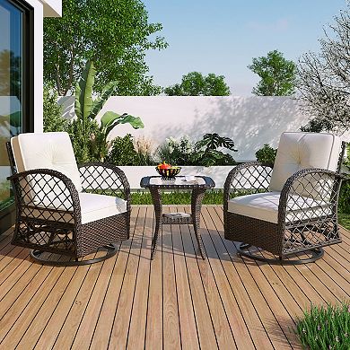 Merax 3-piece Outdoor Chair&Table Set Chat Set 2-person Rattan Seating Group