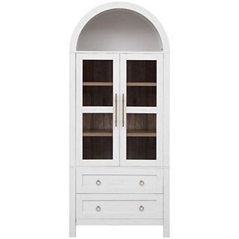 Merax 71" Tall Arched Kitchen Pantry Cabinet with 2 Large Drawers, Modern Farmhouse Kitchen Storage