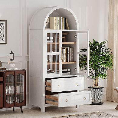 Merax 71" Tall Arched Kitchen Pantry Cabinet with 2 Large Drawers, Modern Farmhouse Kitchen Storage