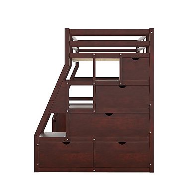 Merax Loft Bed with 7 Drawers 2 Shelves and Desk