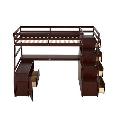 Merax Loft Bed with 7 Drawers 2 Shelves and Desk