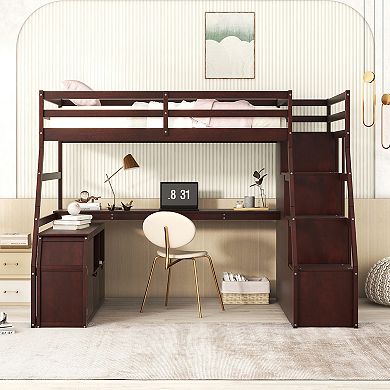 Merax Loft Bed with 7 Drawers 2 Shelves and Desk