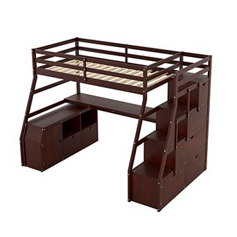 Merax Loft Bed with 7 Drawers 2 Shelves and Desk