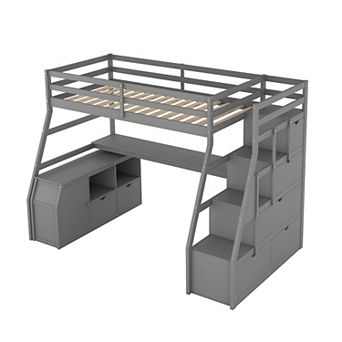 Merax Loft Bed with 7 Drawers 2 Shelves and Desk