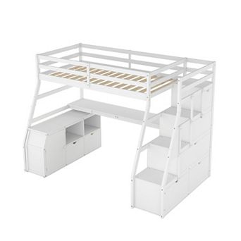 Merax Loft Bed with 7 Drawers 2 Shelves and Desk