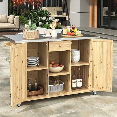Merax Outdoor Kitchen Island Fir Wood Kitchen Island with
