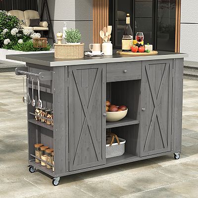 Merax Outdoor Kitchen Island Fir Wood Kitchen Island with