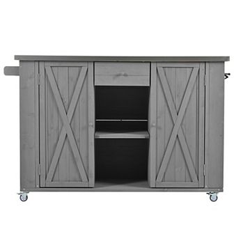 Merax Outdoor Kitchen Island Fir Wood Kitchen Island with Stainless Steel Top