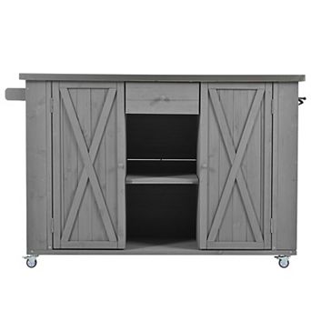 Merax Outdoor Kitchen Island Fir Wood Kitchen Island with Stainless Steel Top