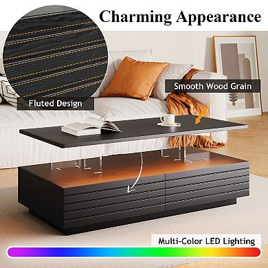 Merax Modern Rectangular LED Lights Coffee Table with 2 drawers in 47.2"