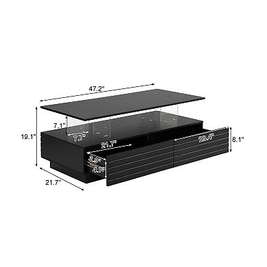 Merax Modern Rectangular LED Lights Coffee Table with 2 drawers in 47.2"