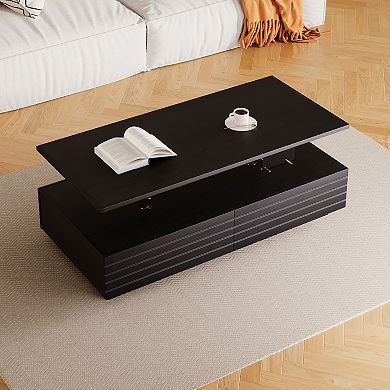Merax Modern Rectangular LED Lights Coffee Table with 2 drawers in 47.2"