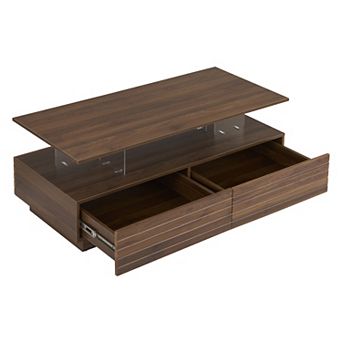 Merax Modern Rectangular LED Lights Coffee Table with 2 drawers in 47.2"