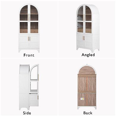 Merax 71" Tall Arched Kitchen Pantry Cabinet with Door Shelves, Farmhouse Kitchen Storage Cabinet