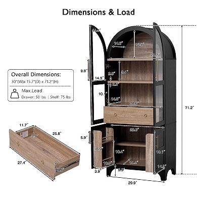 Merax 71" Tall Arched Kitchen Pantry Cabinet with Door Shelves, Farmhouse Kitchen Storage Cabinet
