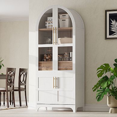 Merax 71" Tall Arched Kitchen Pantry Cabinet with Door Shelves, Farmhouse Kitchen Storage Cabinet
