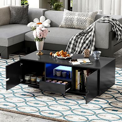 Merax Modern High Glossy Rectangle Coffee Table, Stylish Center Table with Storage Space