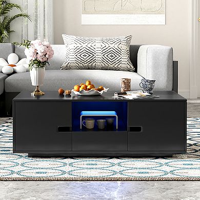 Merax Modern High Glossy Rectangle Coffee Table, Stylish Center Table with Storage Space