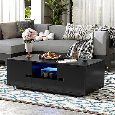 Merax Modern High Glossy Rectangle Coffee Table, Stylish Center Table with Storage Space