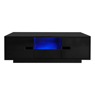 Merax Modern High Glossy Rectangle Coffee Table, Stylish Center Table with Storage Space