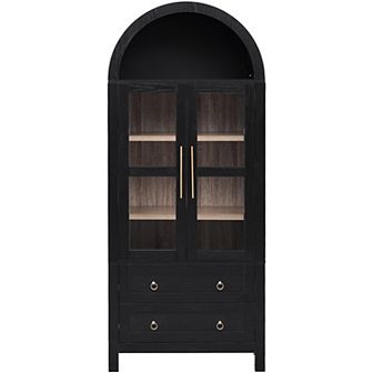 Merax 71" Tall Arched Kitchen Pantry Cabinet with 2 Large Drawers, Modern Farmhouse Kitchen Storage