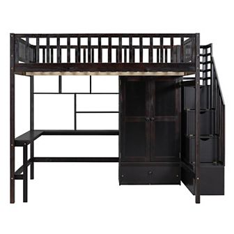 Merax Full size Loft Bed with Bookshelf,Drawers,Desk,and Wardrobe