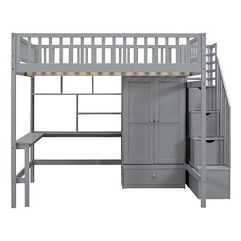 Merax Full size Loft Bed with Bookshelf,Drawers,Desk,and Wardrobe