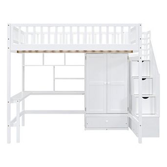 Merax Full size Loft Bed with Bookshelf,Drawers,Desk,and Wardrobe
