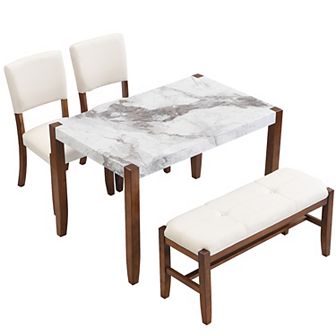 Merax 4 pc Modern Dining Furniture Set, 46" Faux Marble Style Table Set
