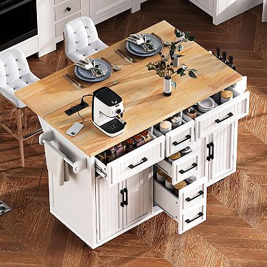 Merax 56.5'' Kitchen Island with Drop Leaf