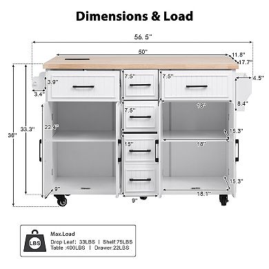 Merax 56.5'' Kitchen Island with Drop Leaf