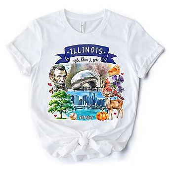 Artistic Illinois State Themes and Landmarks T-Shirt, Tee for History and Travel Lovers