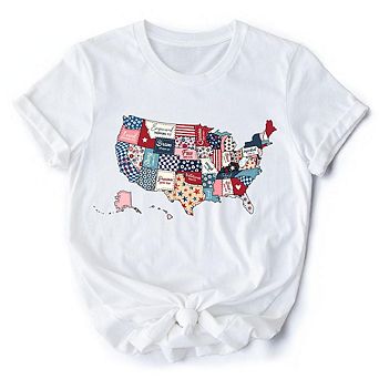 Patriotic Patchwork T-Shirt, Quilted Map Tee for Americana Fans