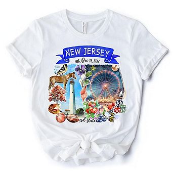 Artistic New Jersey State Themes and Landmarks T-Shirt, Tee for History and Travel Lovers