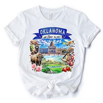 Artistic Oklahoma State Themes and Landmarks T-Shirt, Tee for History and Travel Lovers