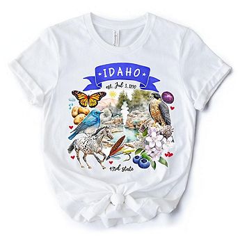 Artistic Idaho State Themes and Landmarks T-Shirt, Tee for History and Travel Lovers