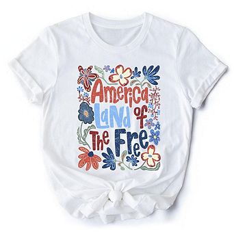 America Land of the Free T-Shirt, Retro Floral Independence Day Tee