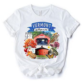 Artistic Vermont State Themes and Landmarks T-Shirt, Tee for History and Travel Lovers