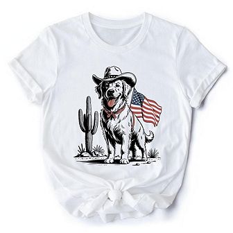 American Cowboy Dog T-Shirt, Western 4th of July Tee for Pet Lovers