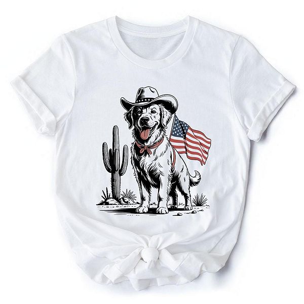 【FLAGSTUFF】DOGS TEE [WHITE] American Cowboy Dog T-Shirt, Western 4th of July Tee for Pet