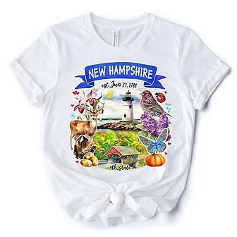 Artistic New Hampshire State Themes and Landmarks T-Shirt, Tee for History and Travel Lovers