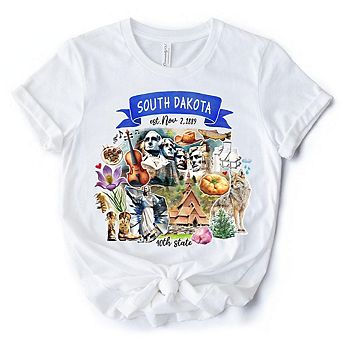 Artistic South Dakota State Themes and Landmarks T-Shirt, Tee for History and Travel Lovers