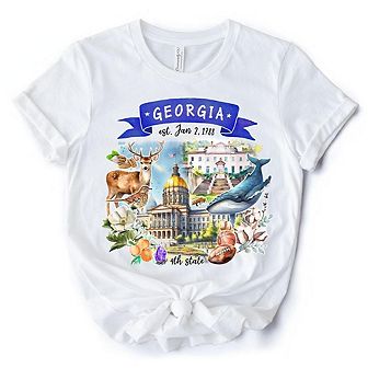 Artistic Georgia State Themes and Landmarks T-Shirt, Tee for History and Travel Lovers