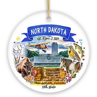 Artistic North Dakota State Themes and Landmarks Christmas Ornament