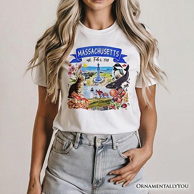 Artistic Massachusetts State Themes and Landmarks T-Shirt, Tee for History and Travel Lovers